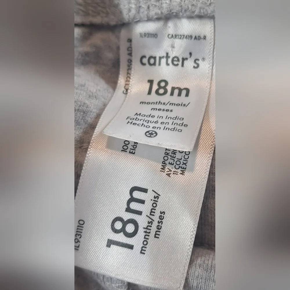 #1869 Carter's Gray 2pc St Black Hoodie & Leggings with Ruffle Detail Sz.18m